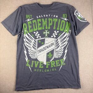 Raw State Redemption Live Free Graphic T Shirt Mens L Gray Green MMA